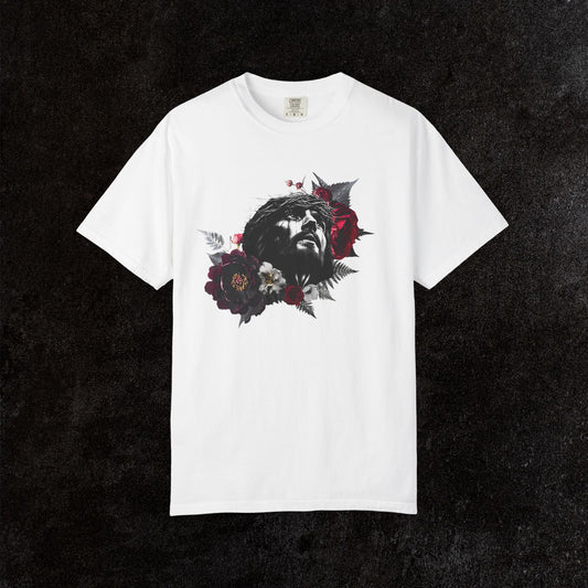 Crowned in Thorns Jesus Comfort Colors Graphic Tee | Dark Floral