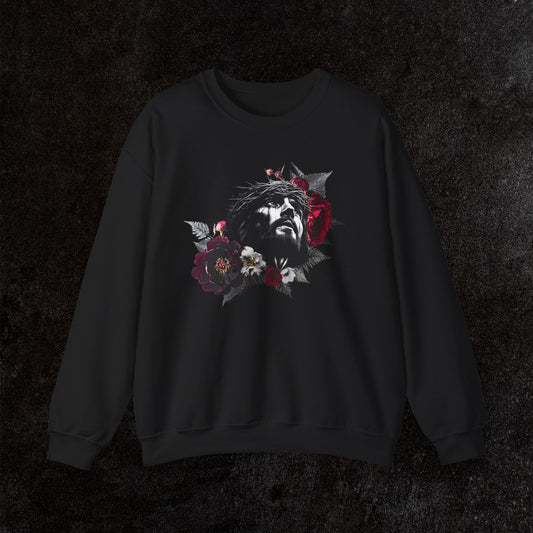 Crowned in Thorns Jesus Crewneck Sweatshirt | Dark Floral Christian Sweatshirt