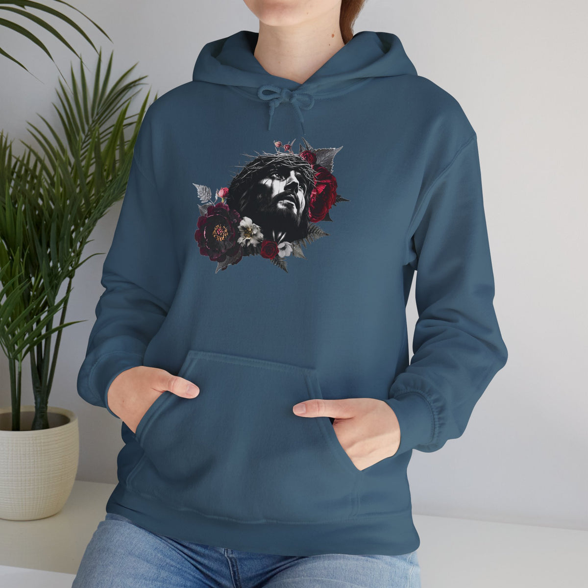 Crowned in Thorns Jesus Hoodie | Dark Floral Christian Sweatshirt