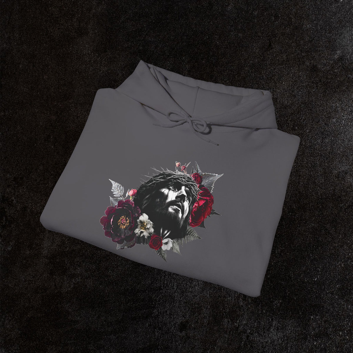 Crowned in Thorns Jesus Hoodie | Dark Floral Christian Sweatshirt