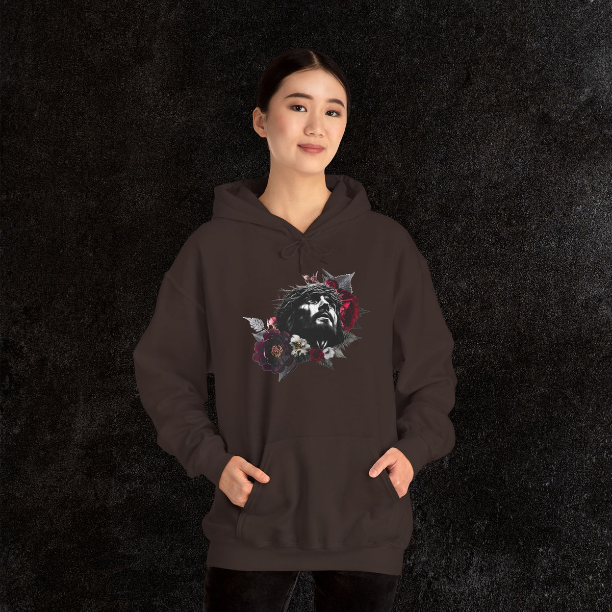 Crowned in Thorns Jesus Hoodie | Dark Floral Christian Sweatshirt
