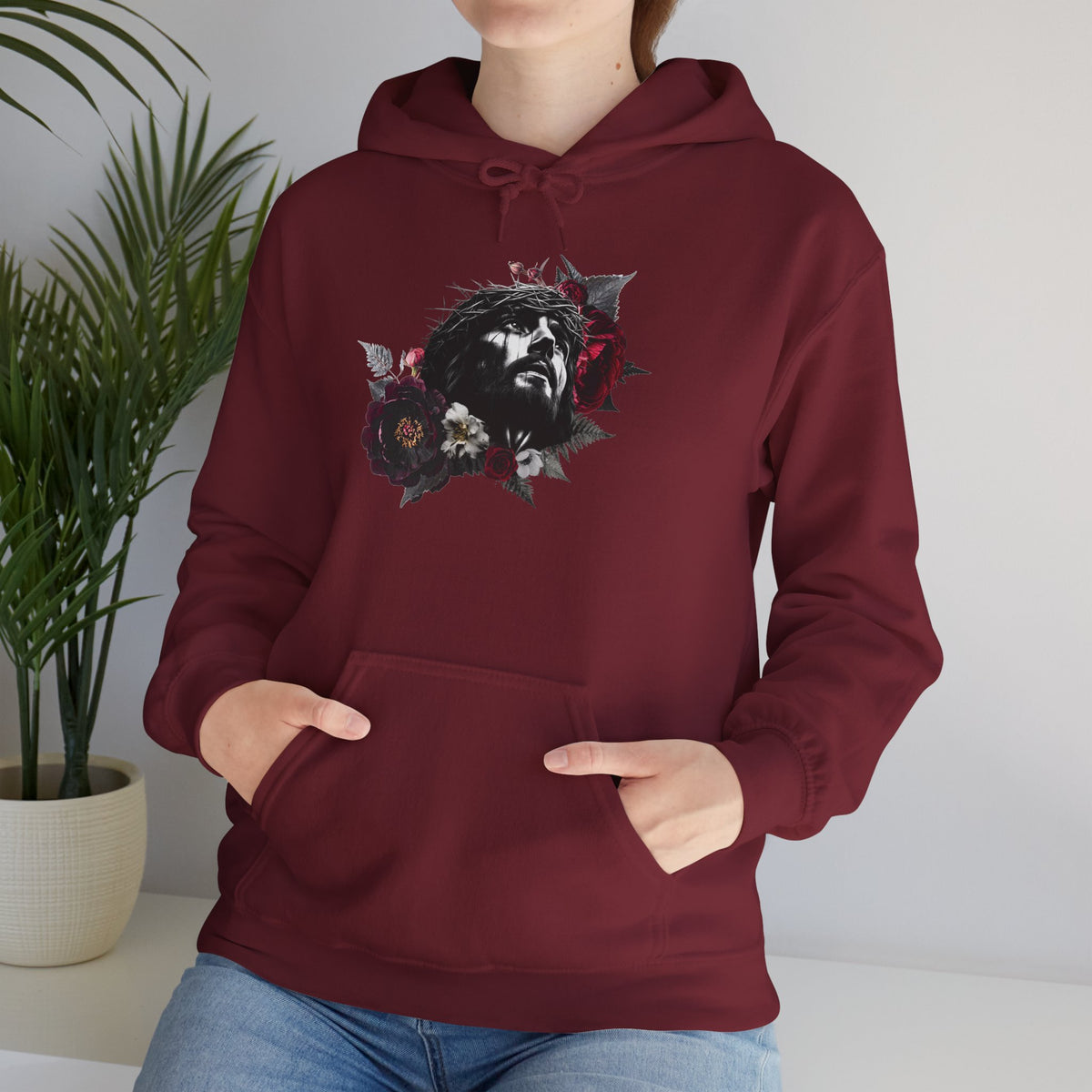 Crowned in Thorns Jesus Hoodie | Dark Floral Christian Sweatshirt