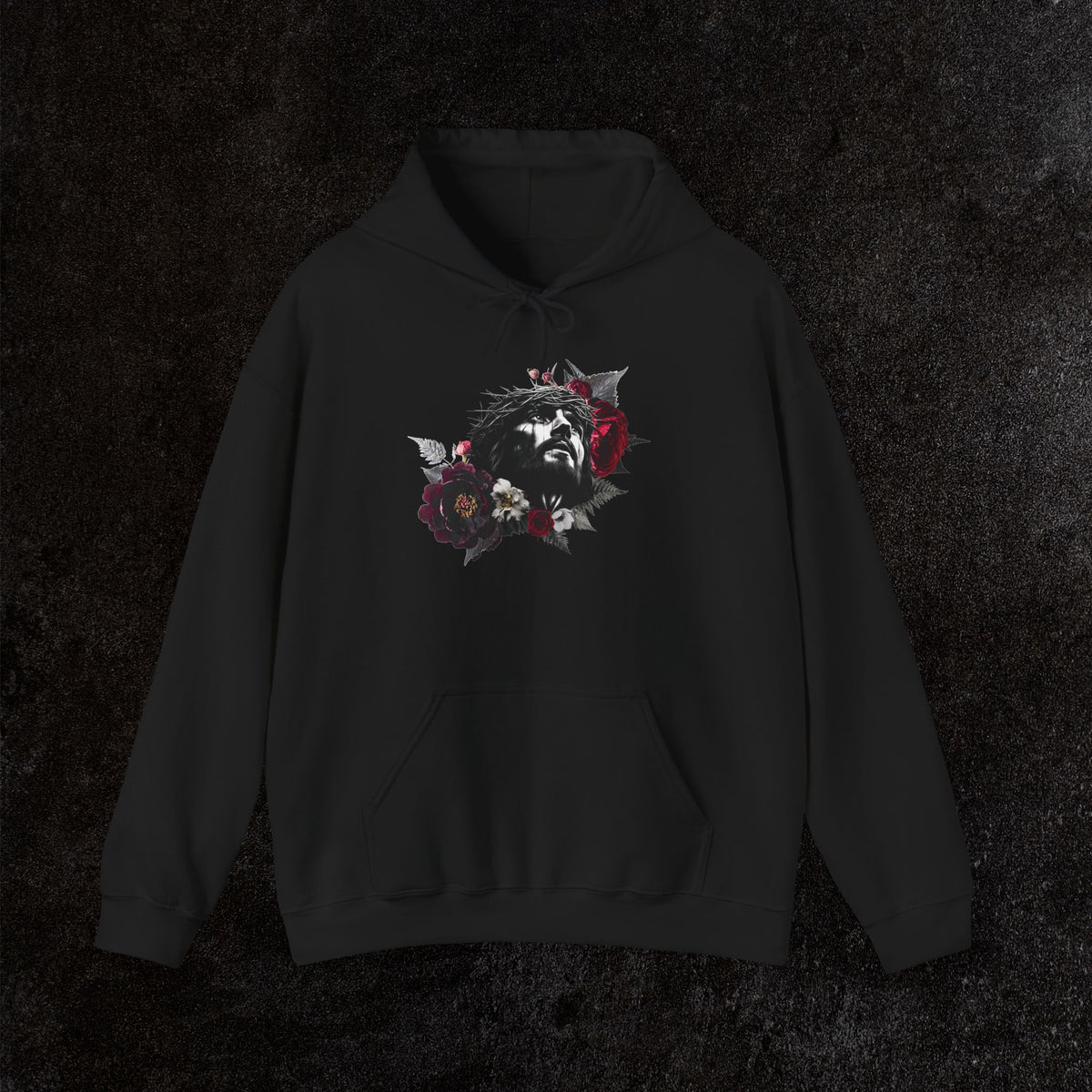 Crowned in Thorns Jesus Hoodie | Dark Floral Christian Sweatshirt