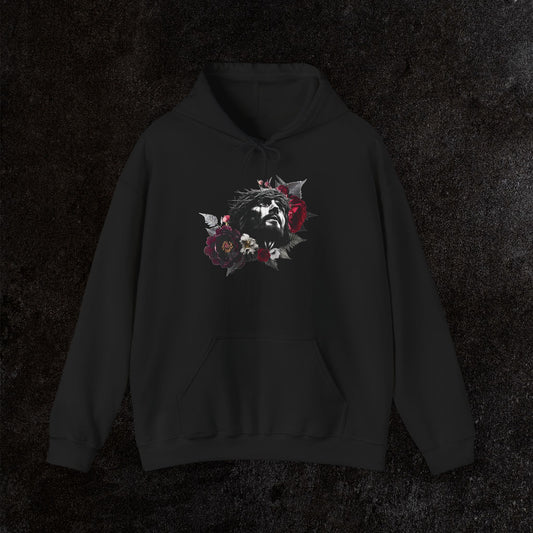 Crowned in Thorns Jesus Hoodie | Dark Floral Christian Sweatshirt