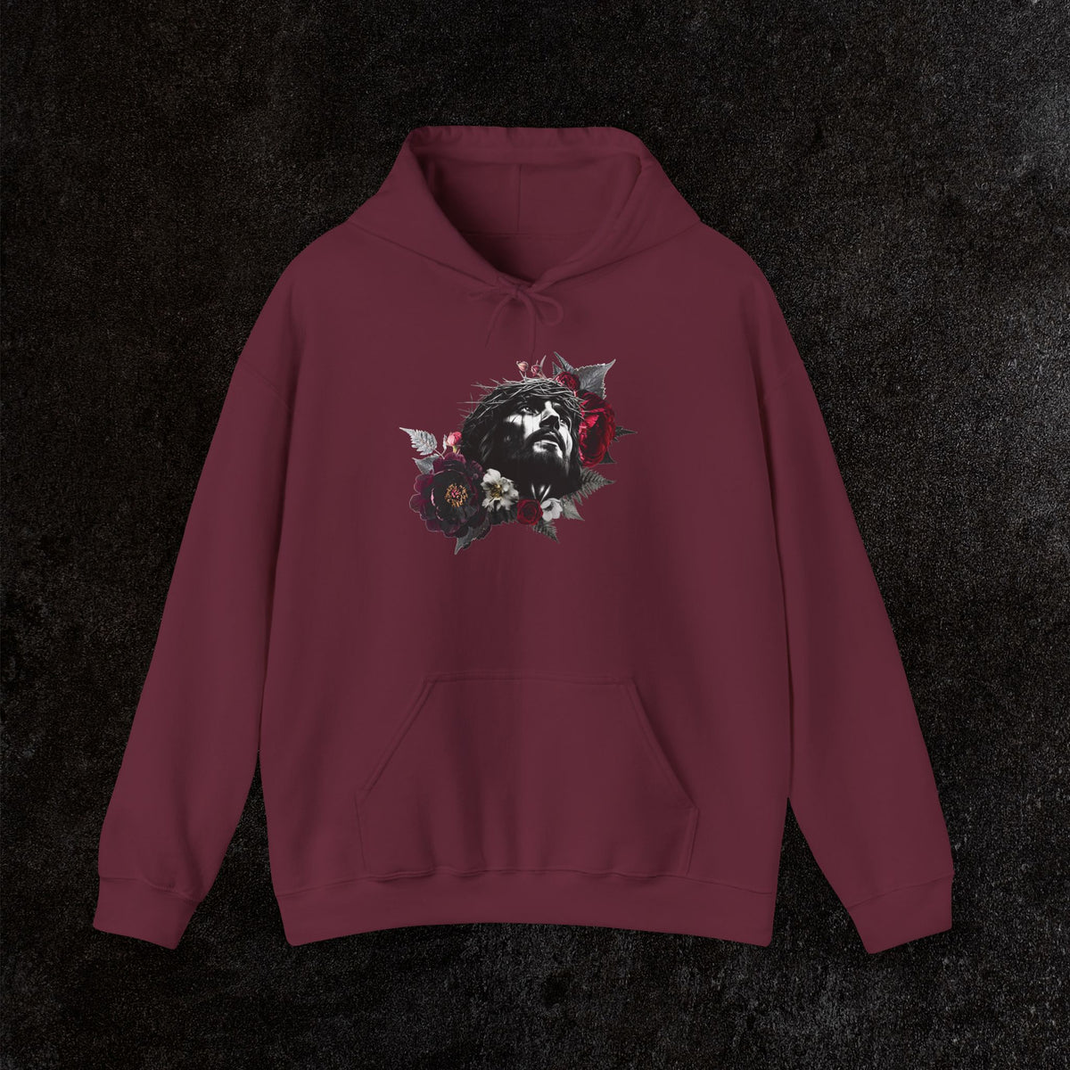 Crowned in Thorns Jesus Hoodie | Dark Floral Christian Sweatshirt