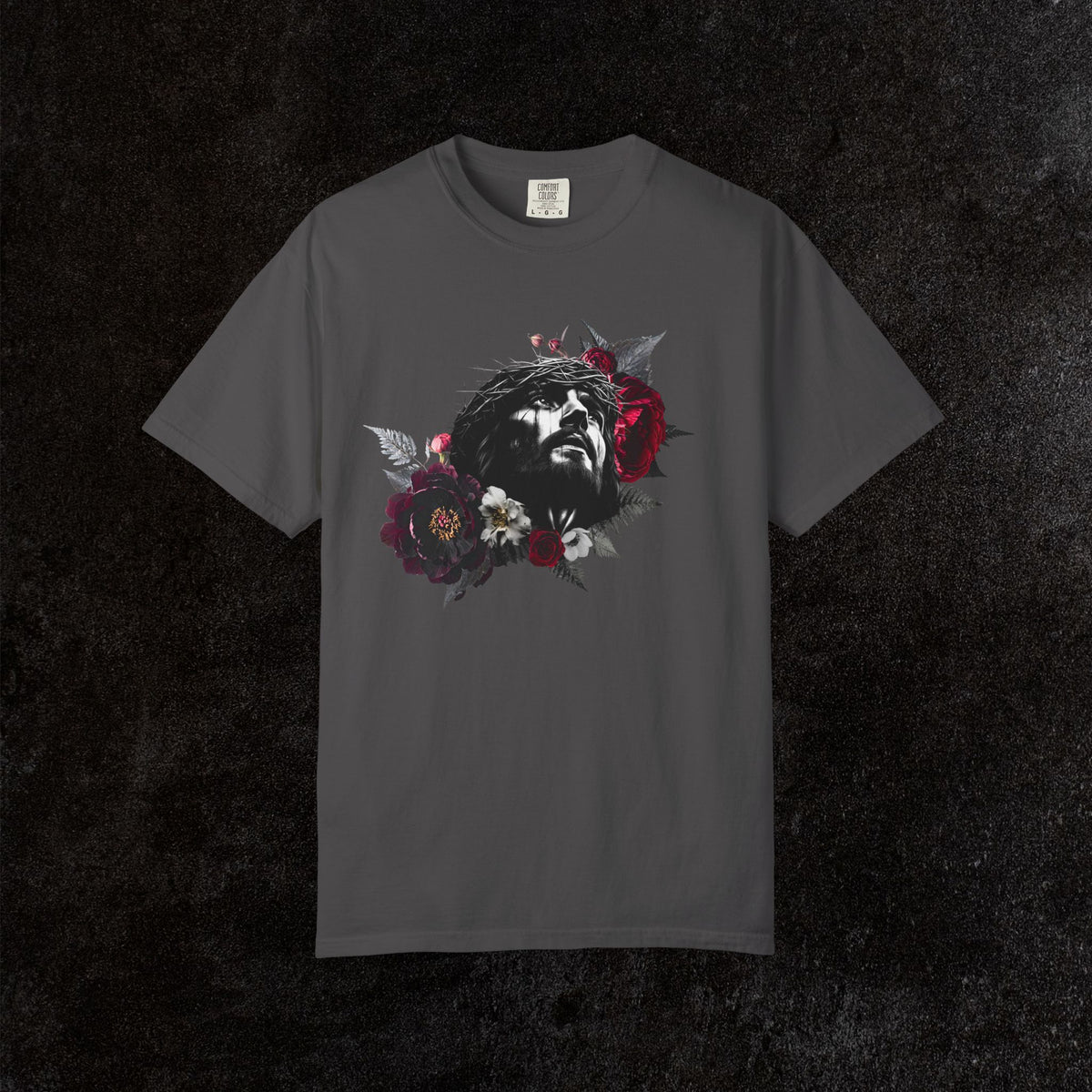 Crowned in Thorns Jesus Comfort Colors Graphic Tee | Dark Floral