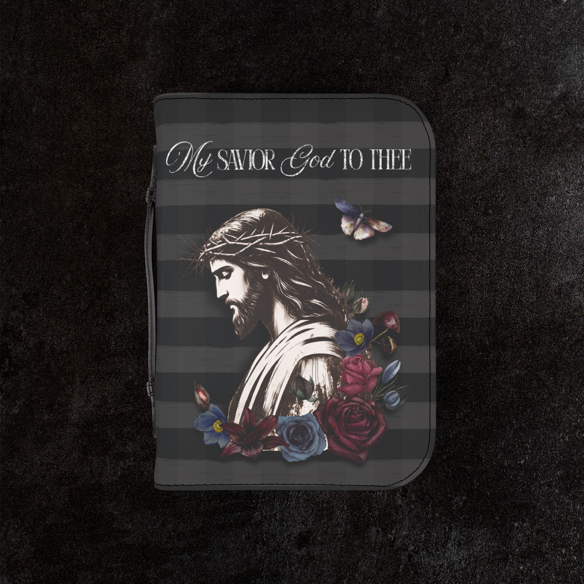 Zippered Yeshua Bible Cover — Floral Jesus Portrait & Cross Design
