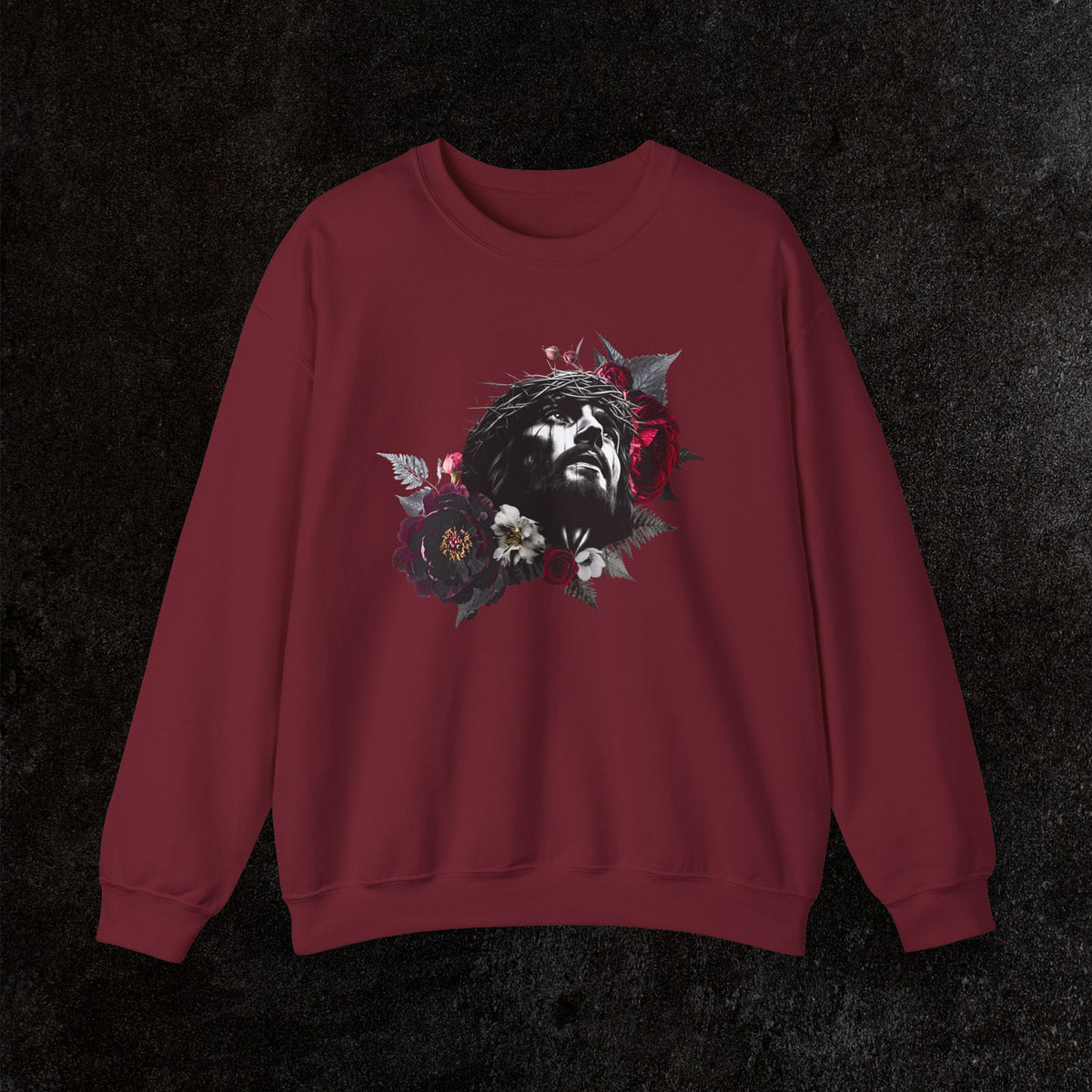 Crowned in Thorns Jesus Crewneck Sweatshirt | Dark Floral Christian Sweatshirt