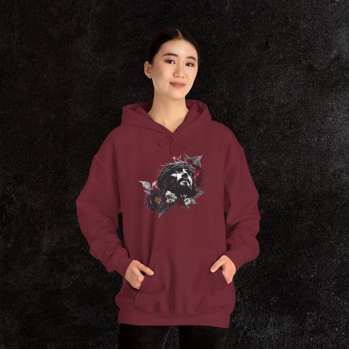 Crowned in Thorns Jesus Hoodie | Dark Floral Christian Sweatshirt