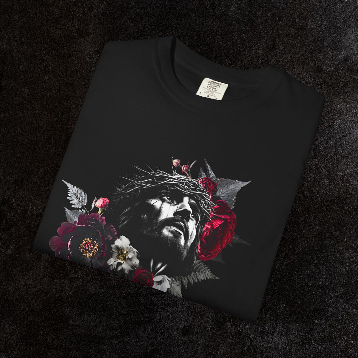 Crowned in Thorns Jesus Comfort Colors Graphic Tee | Dark Floral