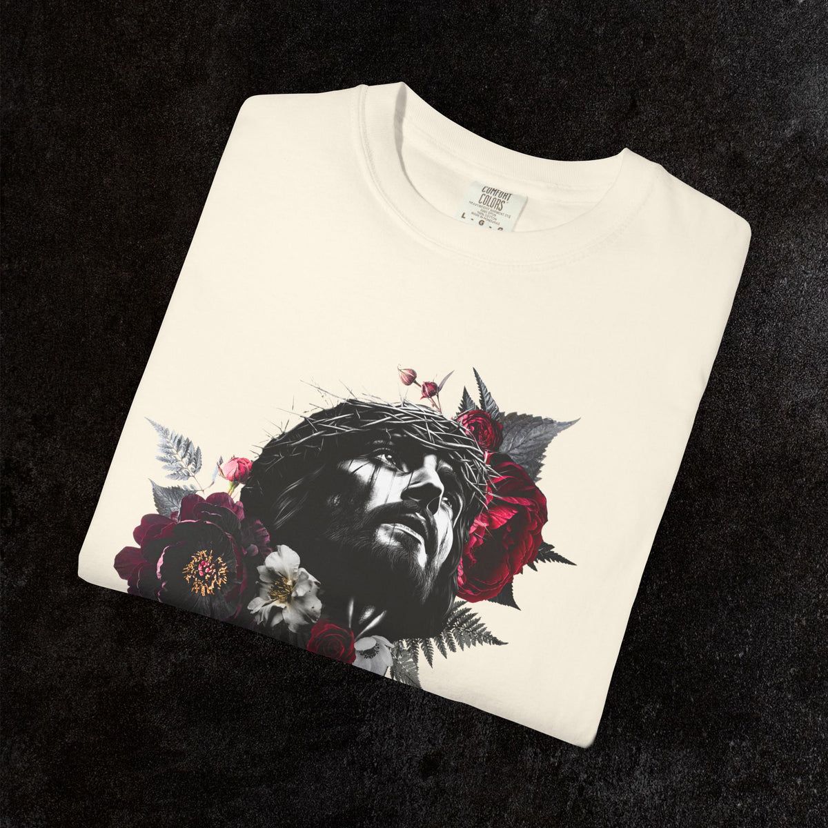 Crowned in Thorns Jesus Comfort Colors Graphic Tee | Dark Floral