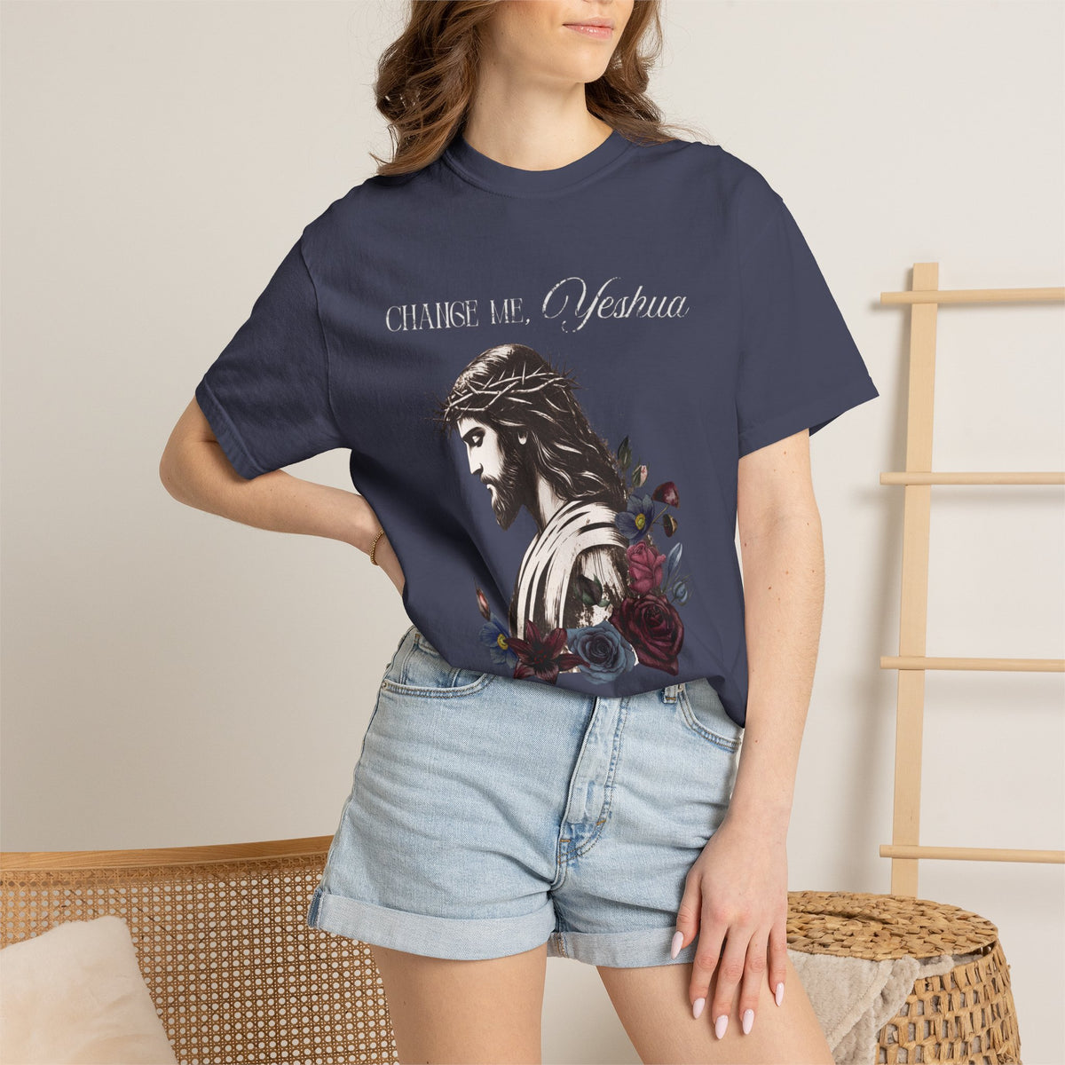 Change Me, Yeshua Comfort Colors Graphic Tee | Jesus Dark Floral