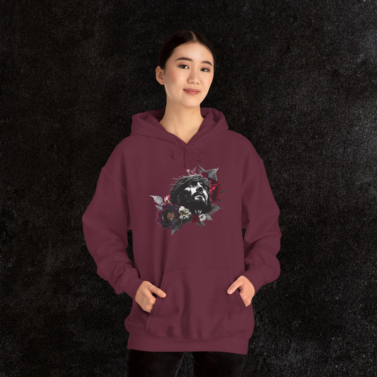 Crowned in Thorns Jesus Hoodie | Dark Floral Christian Sweatshirt
