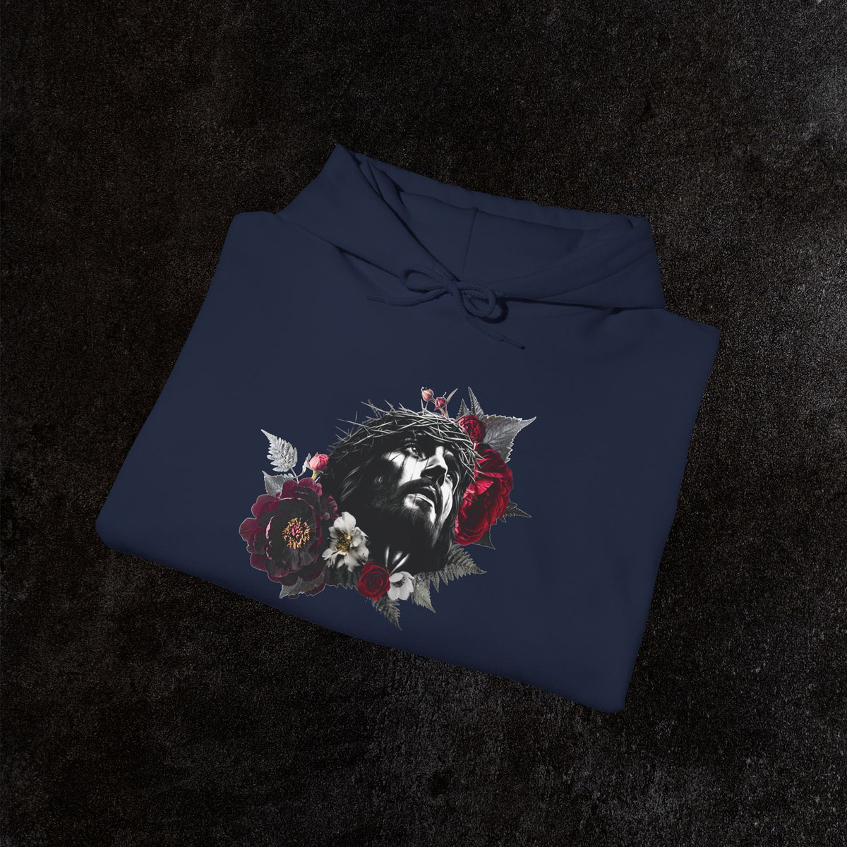Crowned in Thorns Jesus Hoodie | Dark Floral Christian Sweatshirt