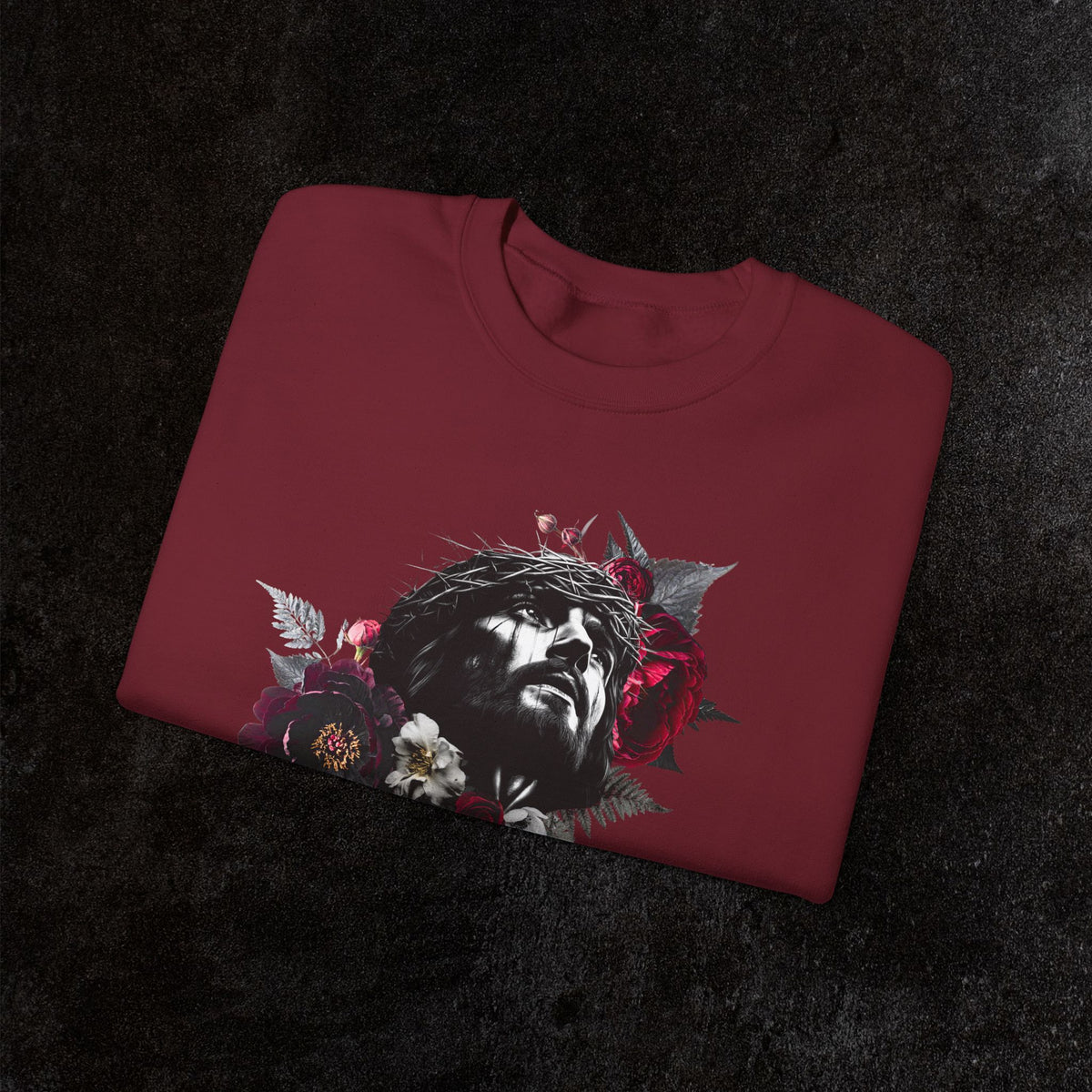 Crowned in Thorns Jesus Crewneck Sweatshirt | Dark Floral Christian Sweatshirt