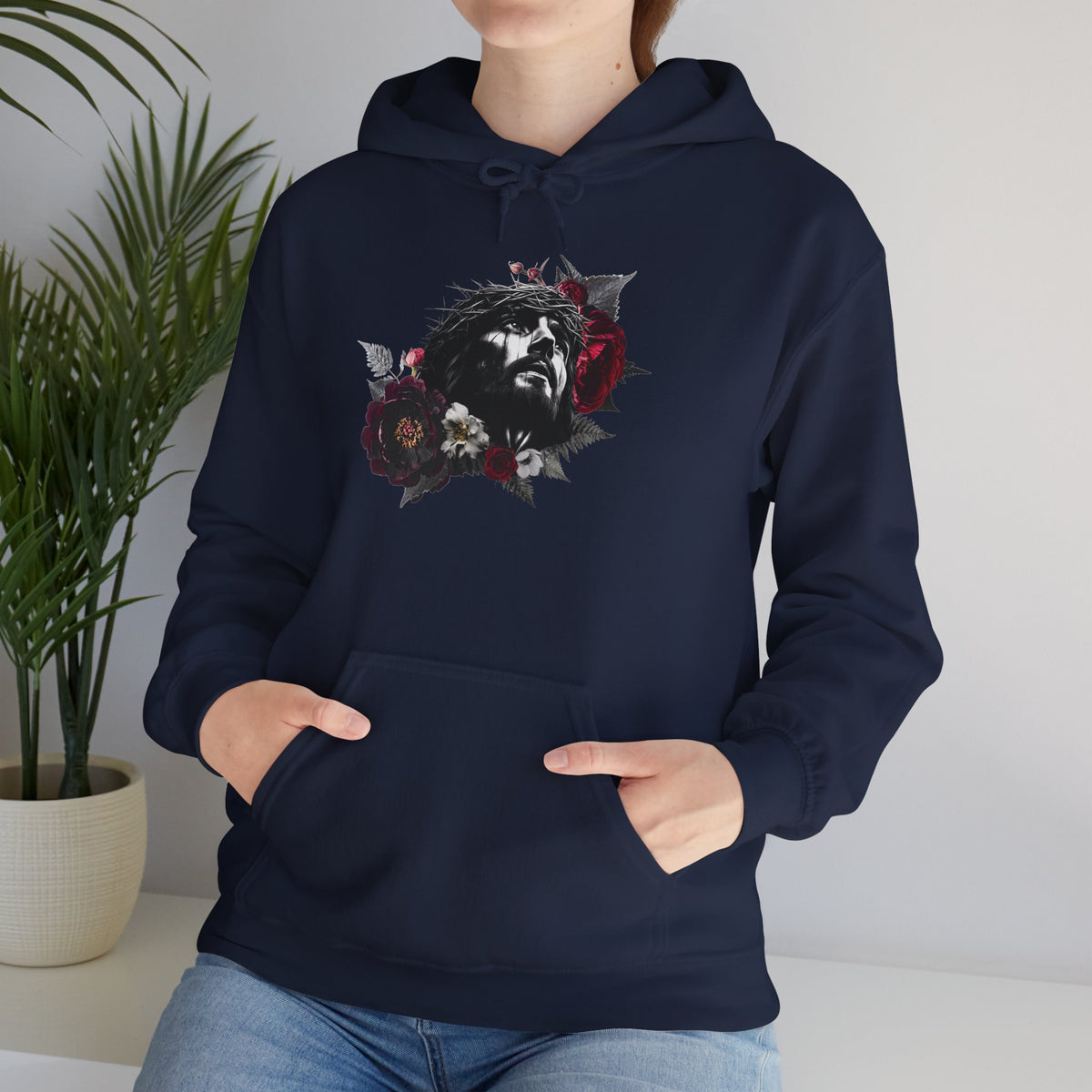 Crowned in Thorns Jesus Hoodie | Dark Floral Christian Sweatshirt