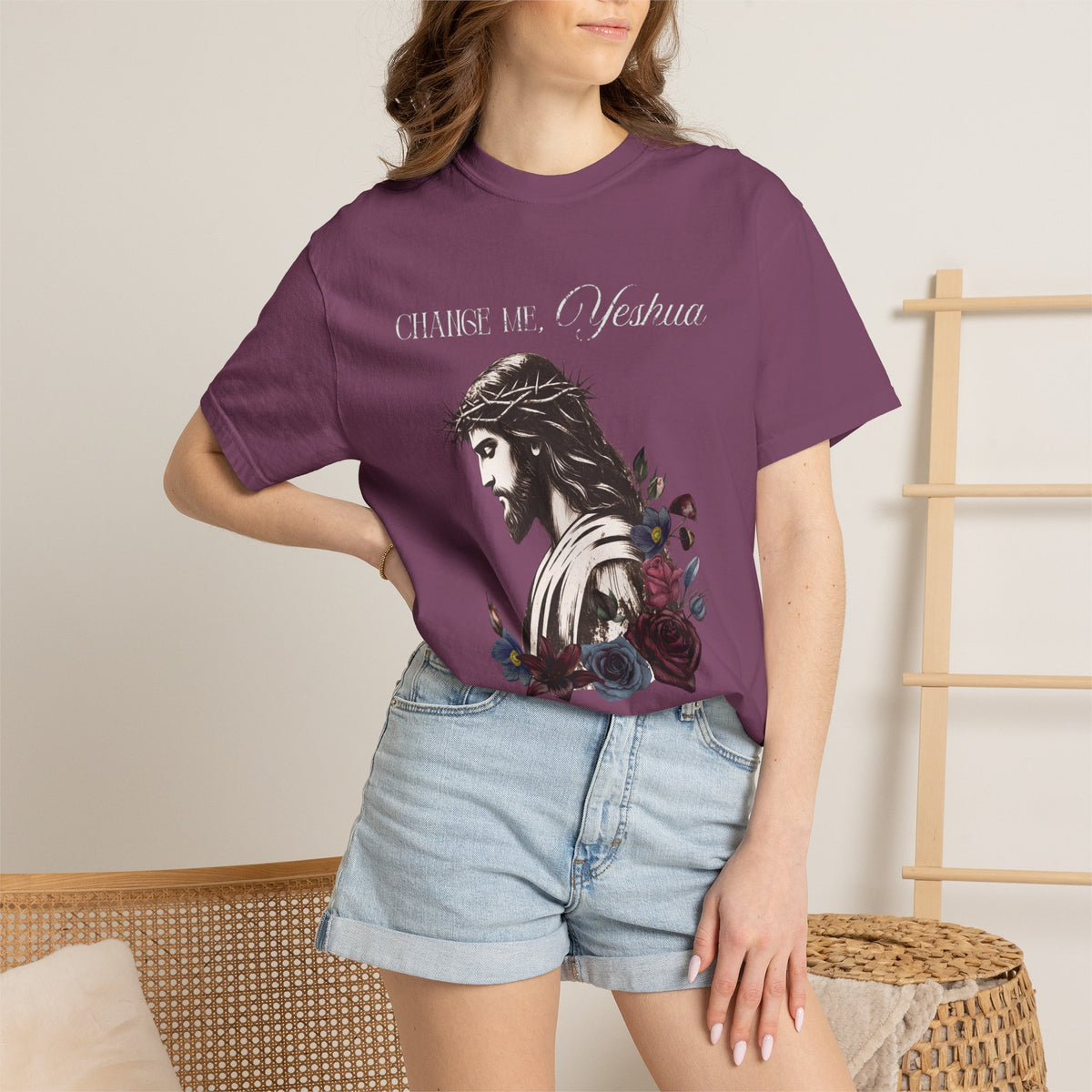 Change Me, Yeshua Comfort Colors Graphic Tee | Jesus Dark Floral