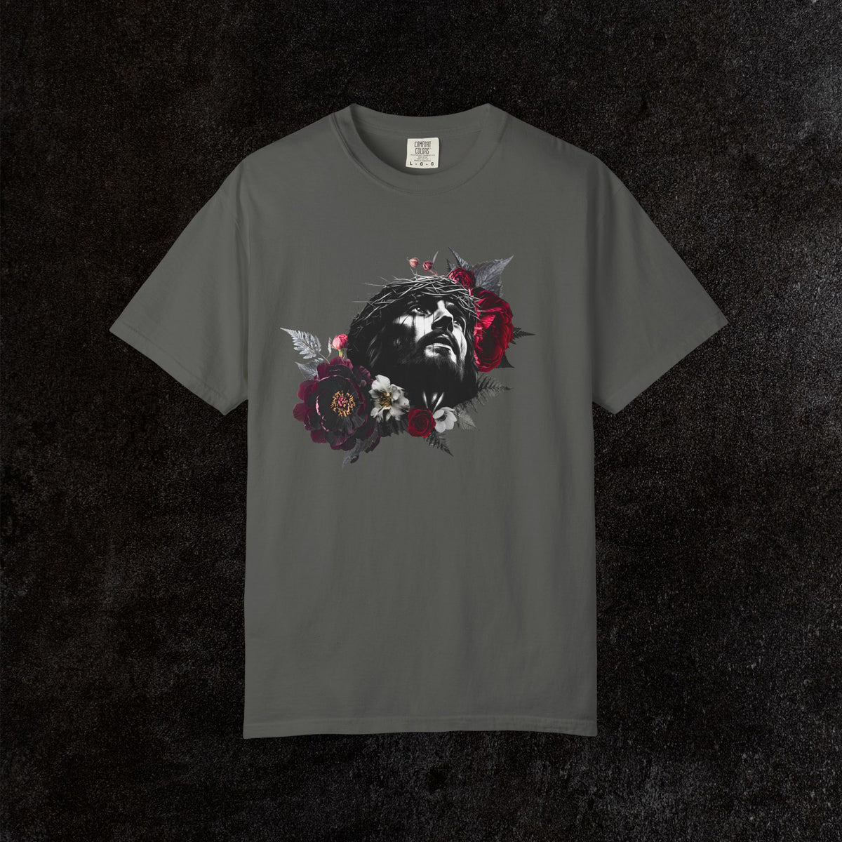 Crowned in Thorns Jesus Comfort Colors Graphic Tee | Dark Floral