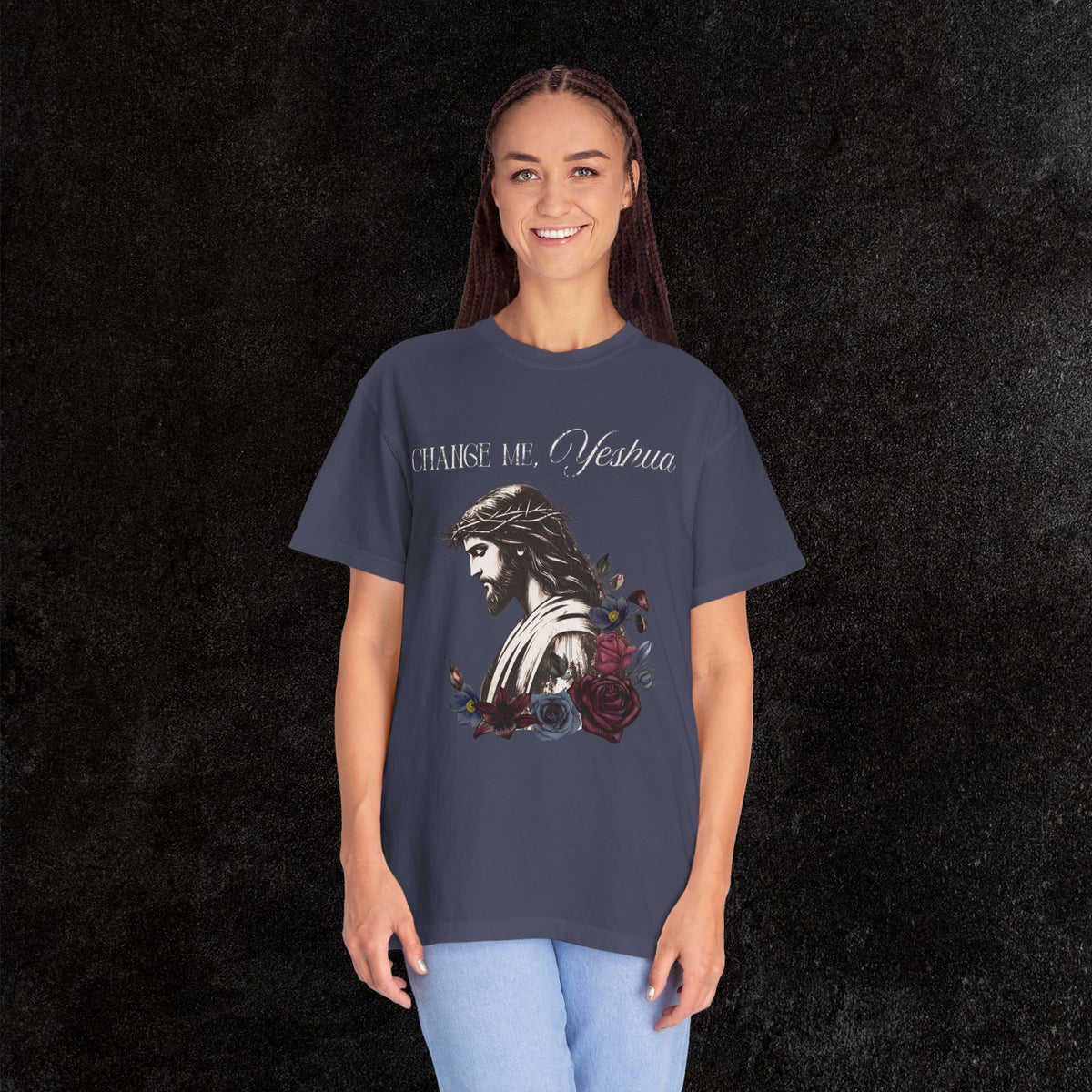 Change Me, Yeshua Comfort Colors Graphic Tee | Jesus Dark Floral