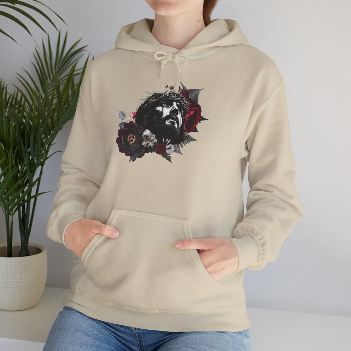 Crowned in Thorns Jesus Hoodie | Dark Floral Christian Sweatshirt
