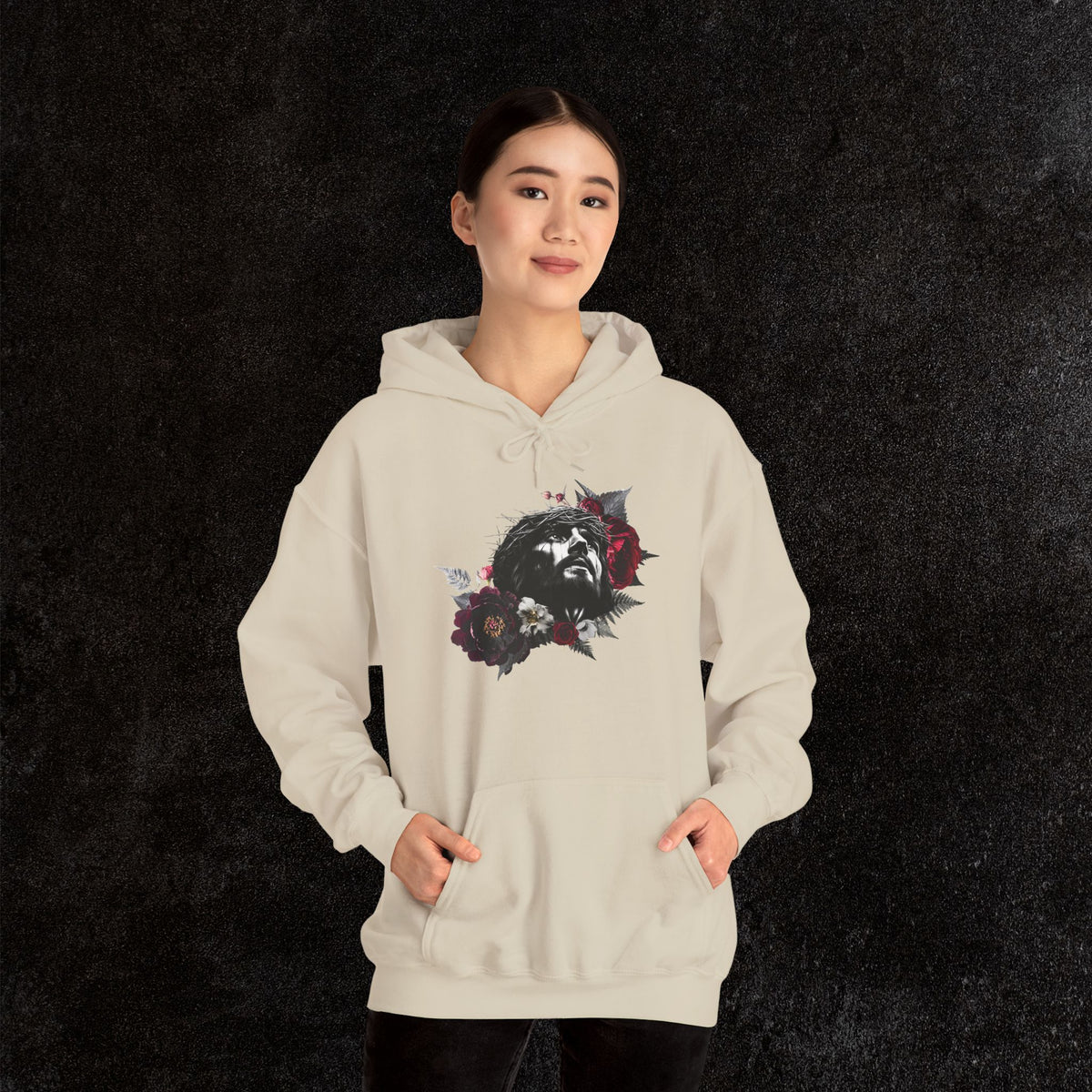Crowned in Thorns Jesus Hoodie | Dark Floral Christian Sweatshirt