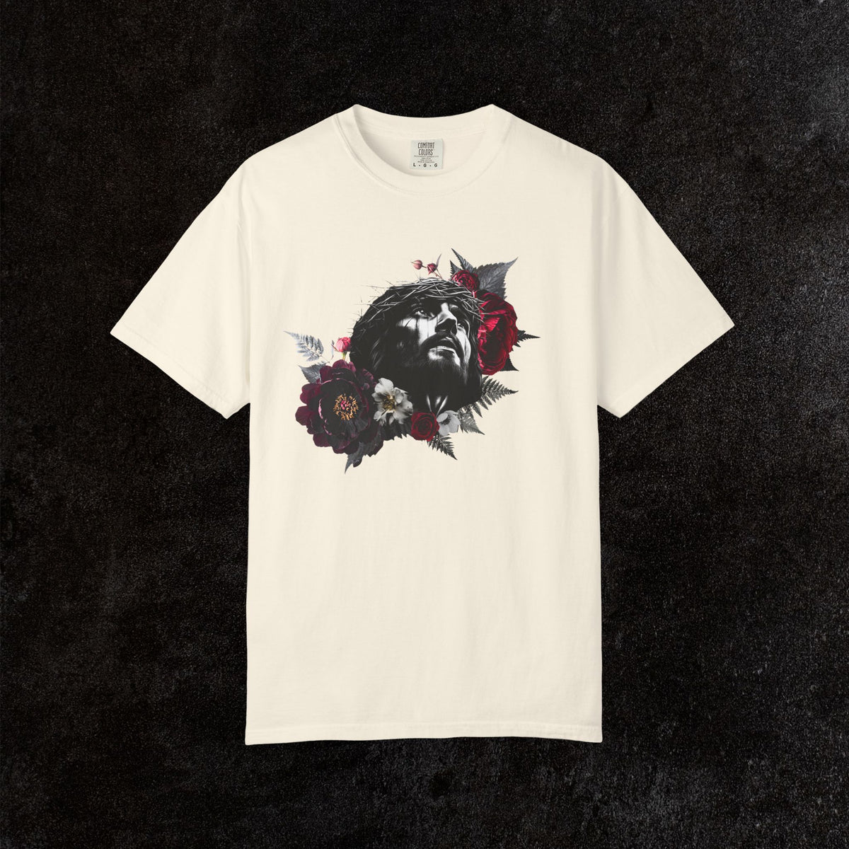 Crowned in Thorns Jesus Comfort Colors Graphic Tee | Dark Floral