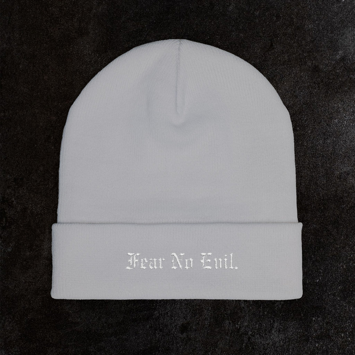 Knit Beanie — "Fear No Evil" Embroidered Cuff Beanie