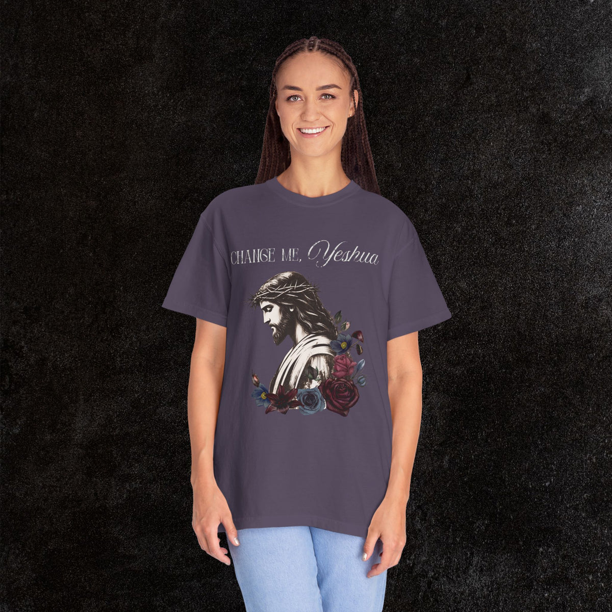 Change Me, Yeshua Comfort Colors Graphic Tee | Jesus Dark Floral