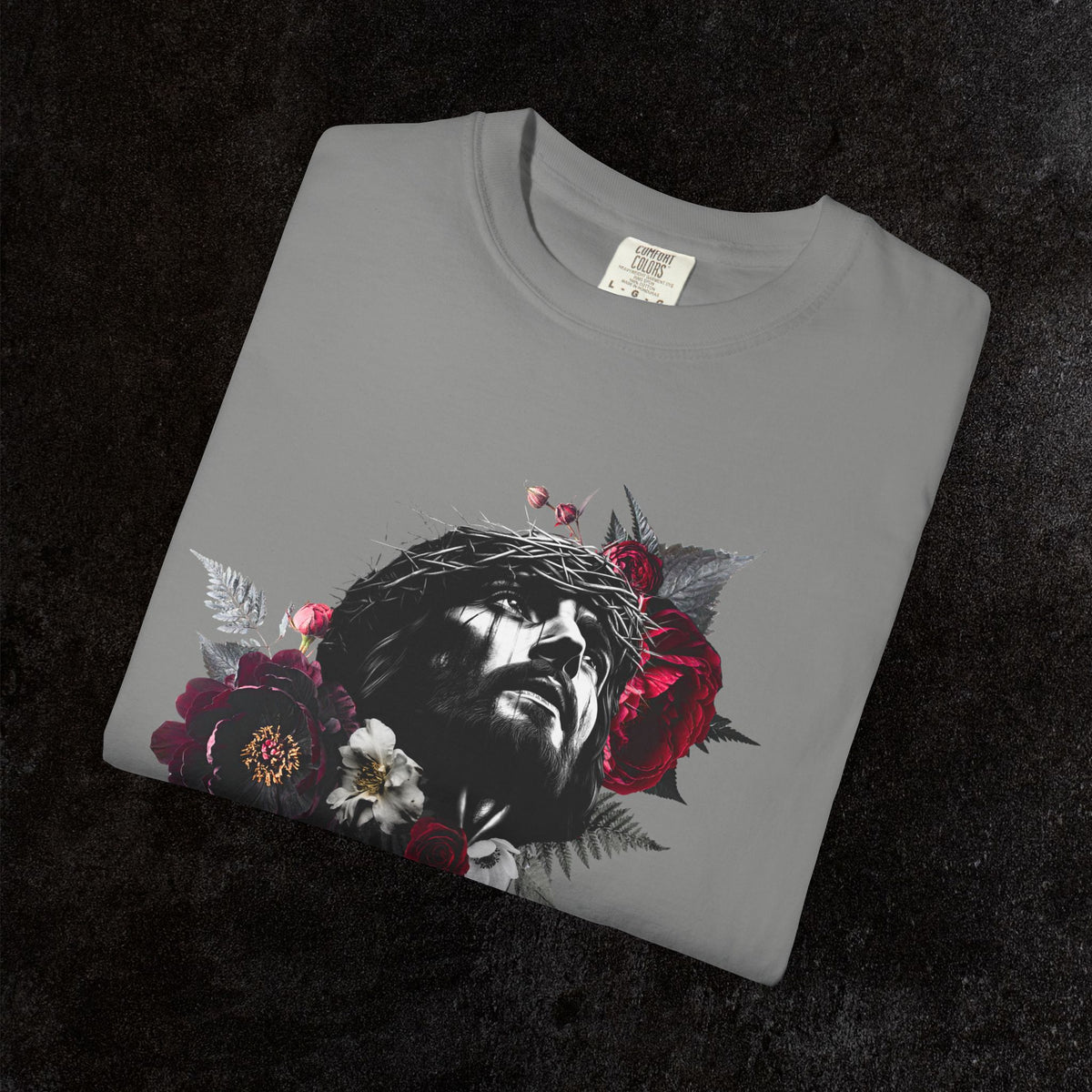 Crowned in Thorns Jesus Comfort Colors Graphic Tee | Dark Floral