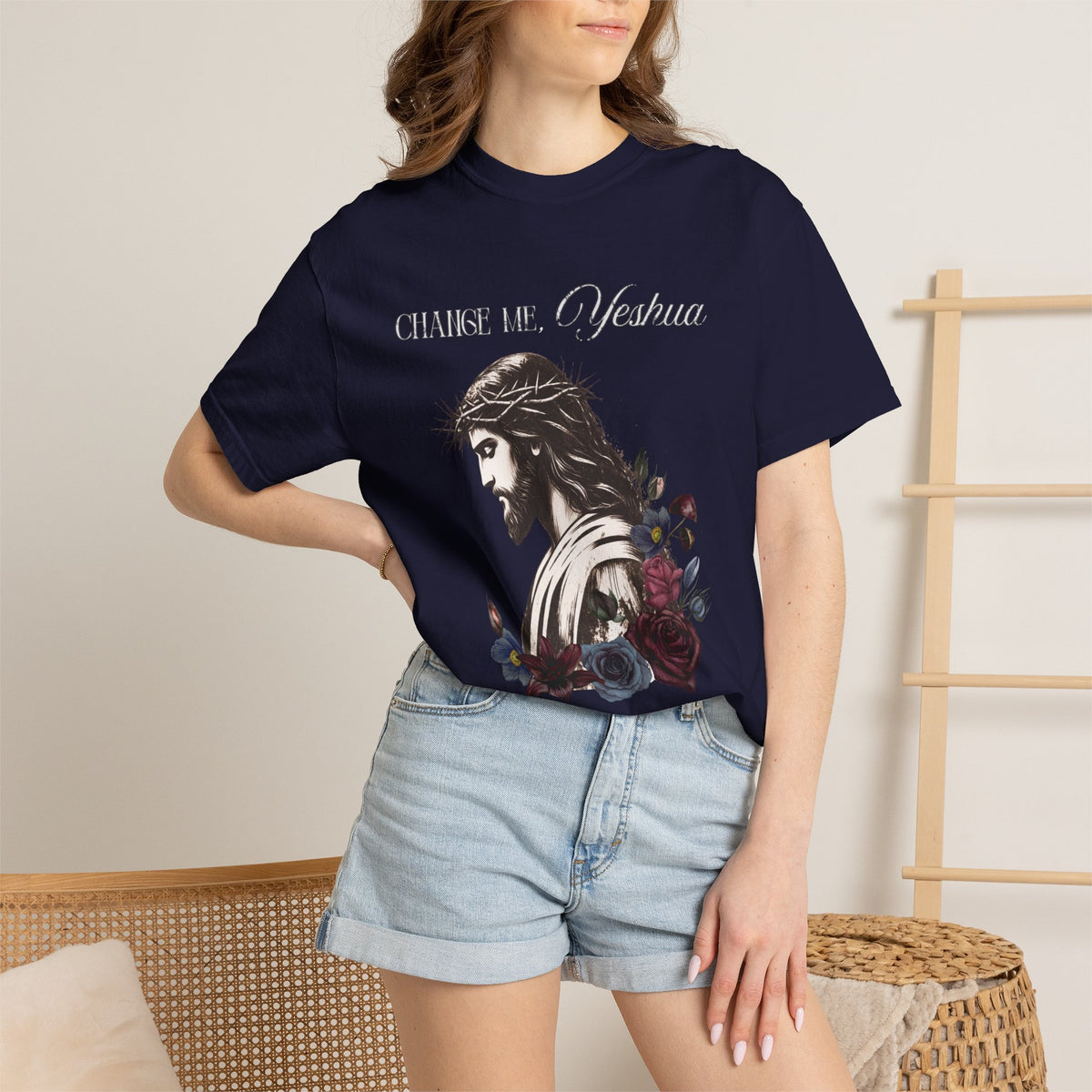 Change Me, Yeshua Comfort Colors Graphic Tee | Jesus Dark Floral
