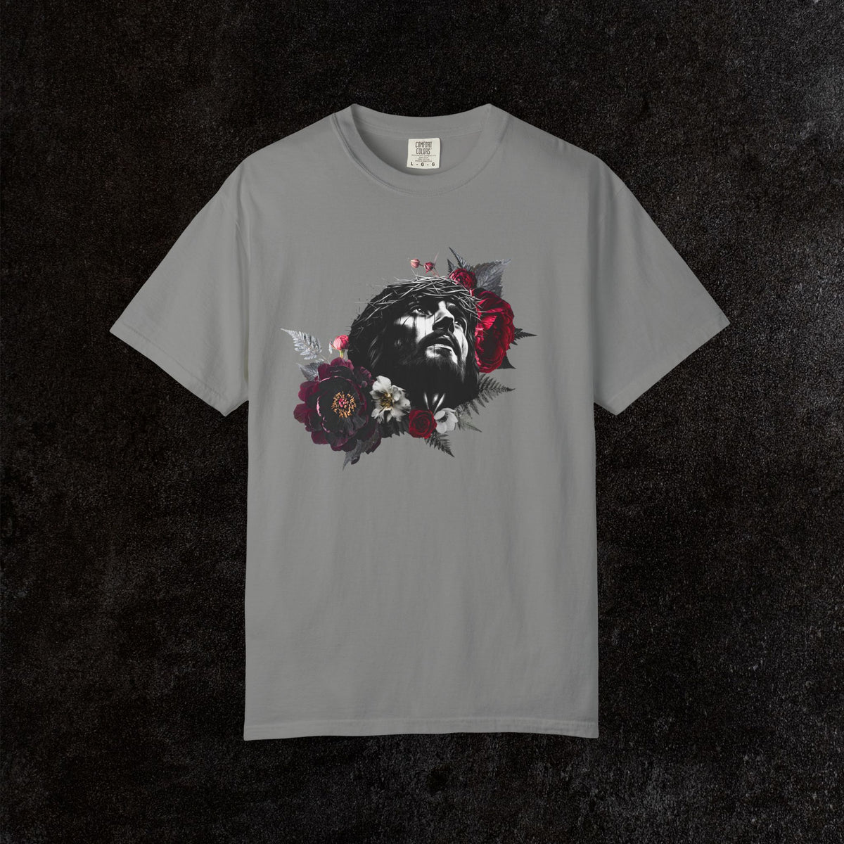 Crowned in Thorns Jesus Comfort Colors Graphic Tee | Dark Floral