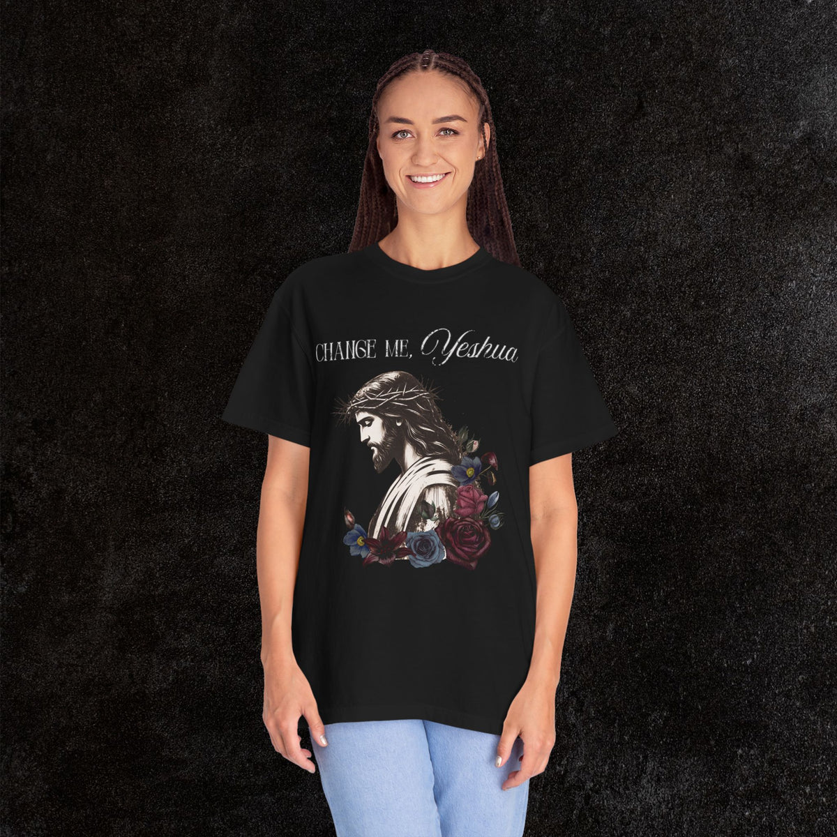 Change Me, Yeshua Comfort Colors Graphic Tee | Jesus Dark Floral