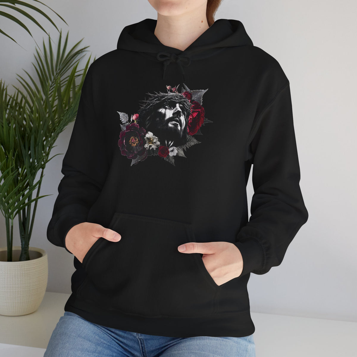 Crowned in Thorns Jesus Hoodie | Dark Floral Christian Sweatshirt