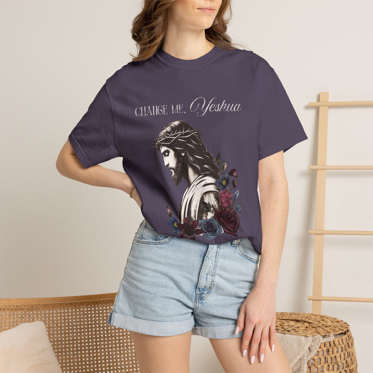 Change Me, Yeshua Comfort Colors Graphic Tee | Jesus Dark Floral