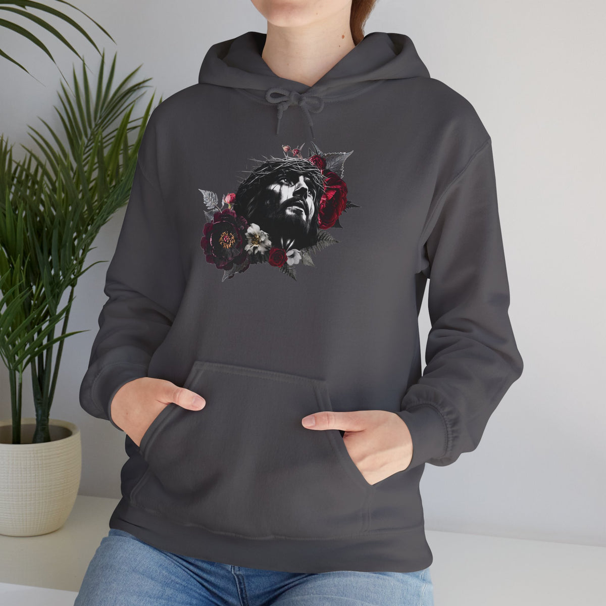 Crowned in Thorns Jesus Hoodie | Dark Floral Christian Sweatshirt