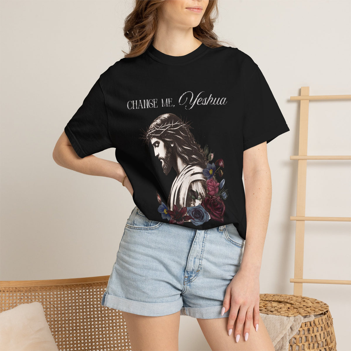 Change Me, Yeshua Comfort Colors Graphic Tee | Jesus Dark Floral
