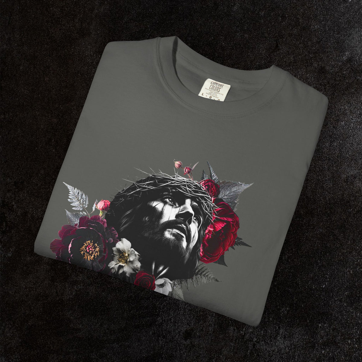 Crowned in Thorns Jesus Comfort Colors Graphic Tee | Dark Floral