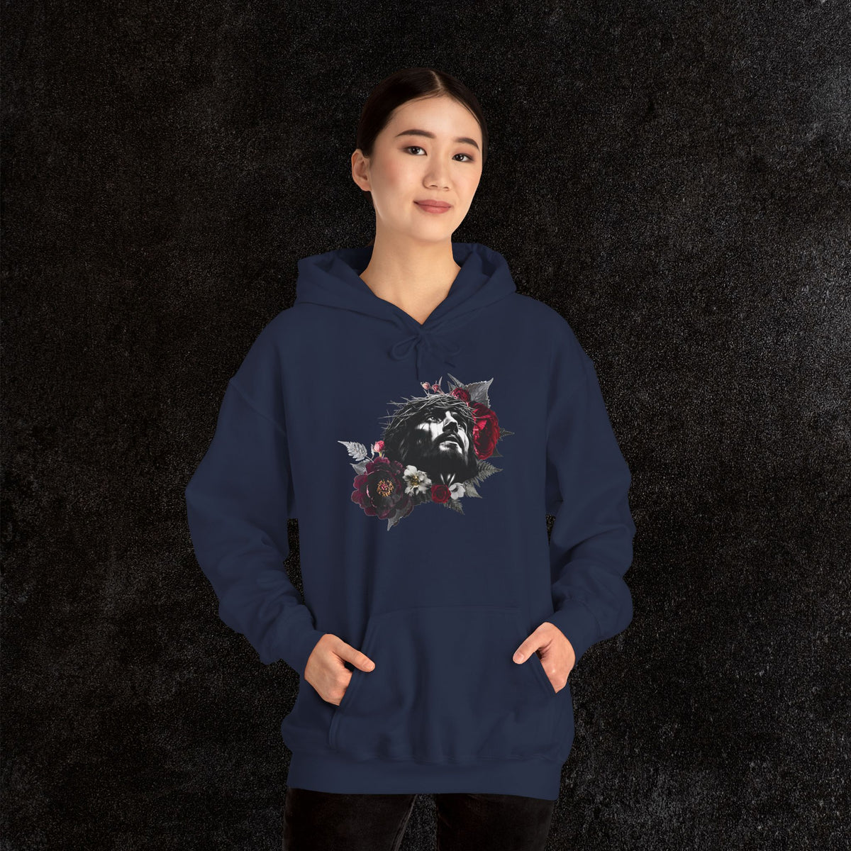Crowned in Thorns Jesus Hoodie | Dark Floral Christian Sweatshirt