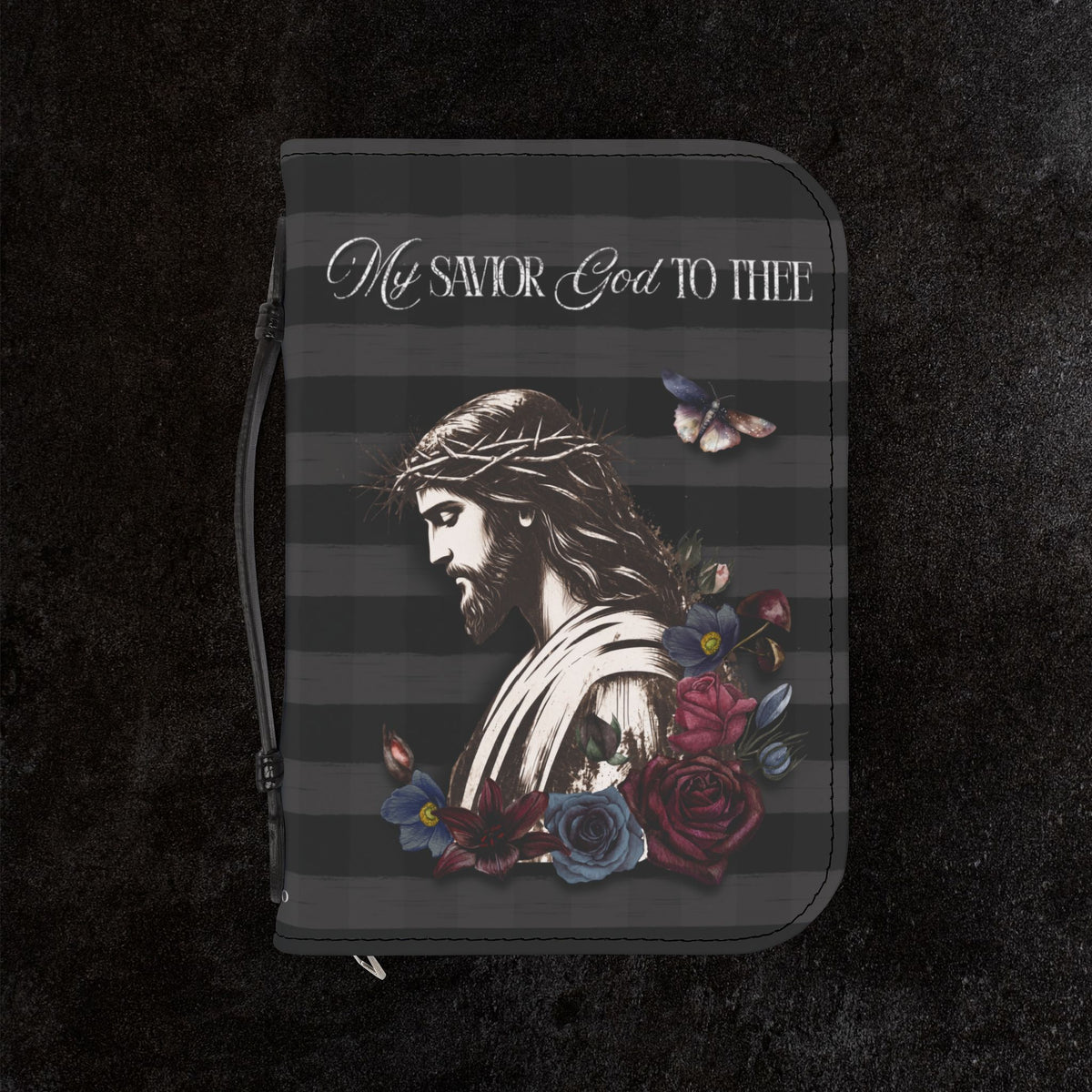 Zippered Yeshua Bible Cover — Floral Jesus Portrait & Cross Design