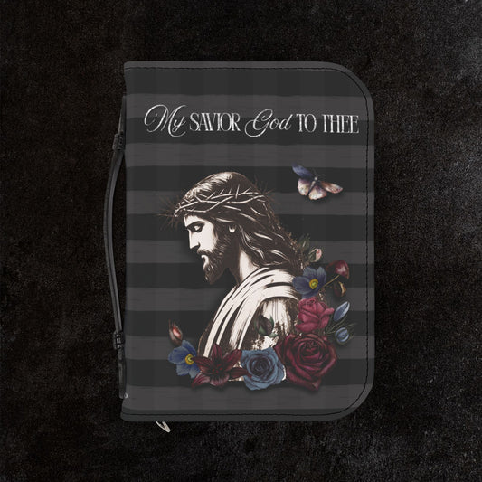 Zippered Yeshua Bible Cover — Floral Jesus Portrait & Cross Design