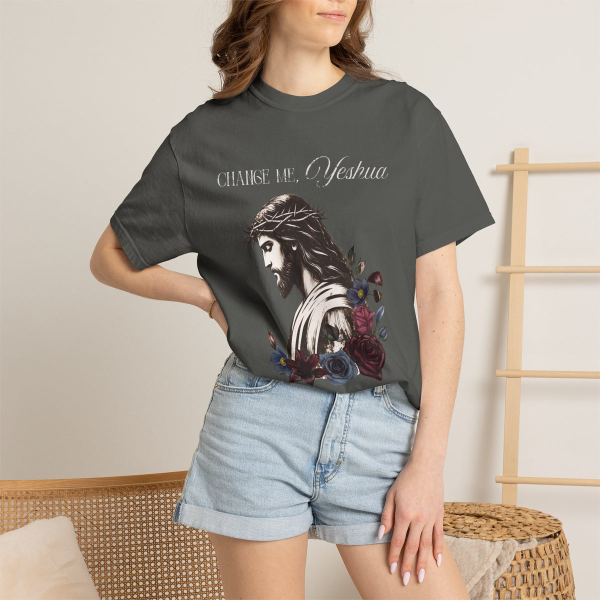 Change Me, Yeshua Comfort Colors Graphic Tee | Jesus Dark Floral