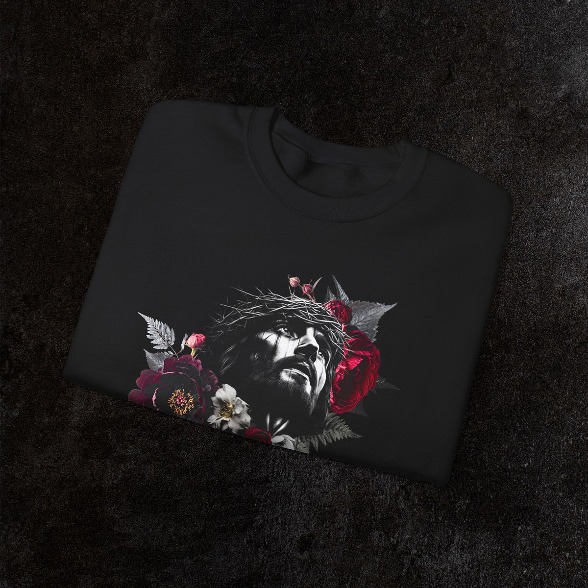 Crowned in Thorns Jesus Crewneck Sweatshirt | Dark Floral Christian Sweatshirt