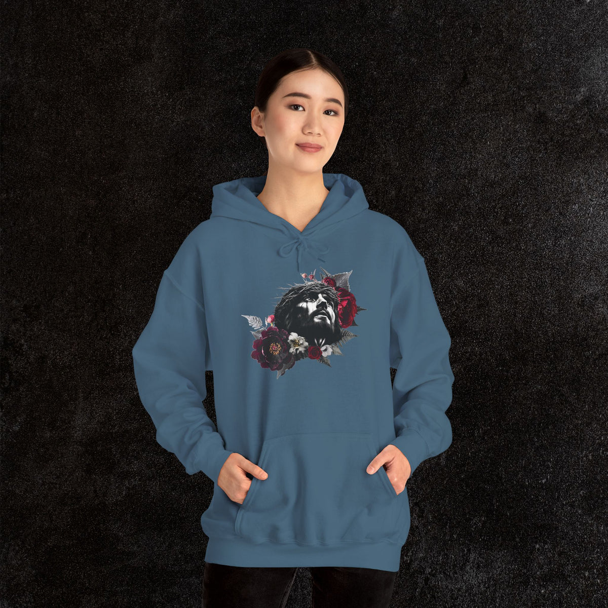 Crowned in Thorns Jesus Hoodie | Dark Floral Christian Sweatshirt