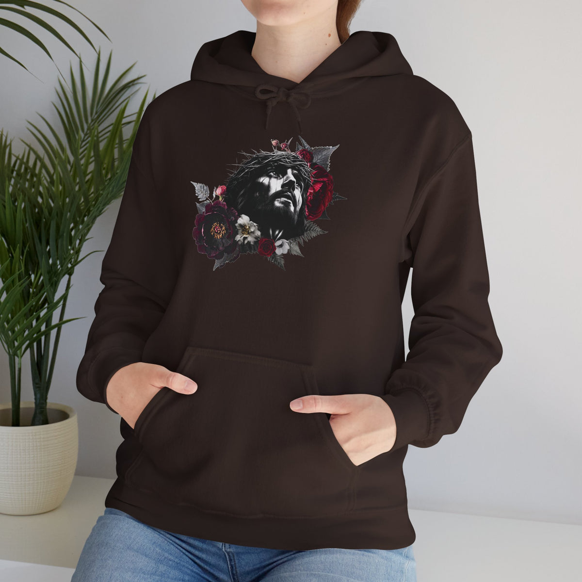 Crowned in Thorns Jesus Hoodie | Dark Floral Christian Sweatshirt