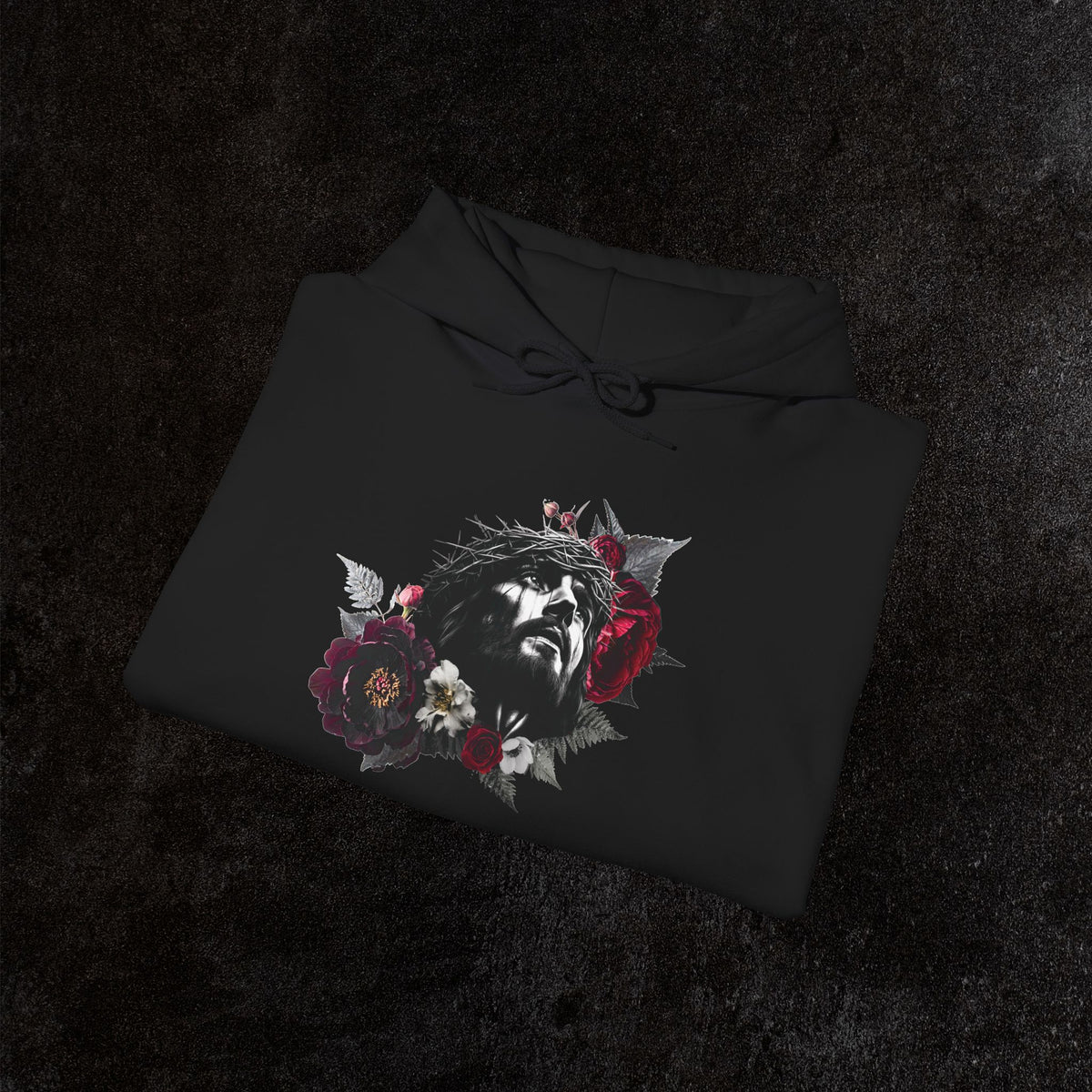 Crowned in Thorns Jesus Hoodie | Dark Floral Christian Sweatshirt