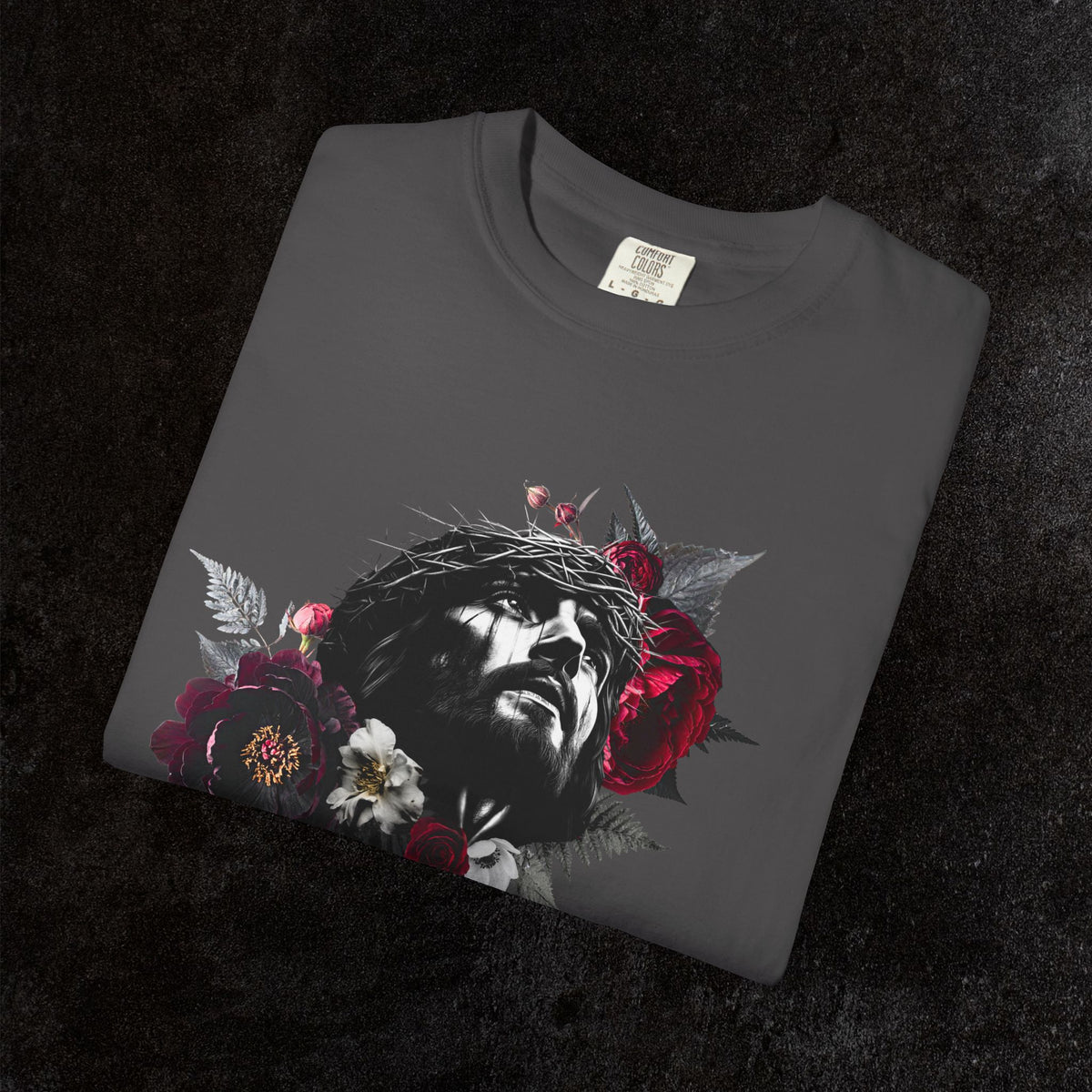 Crowned in Thorns Jesus Comfort Colors Graphic Tee | Dark Floral