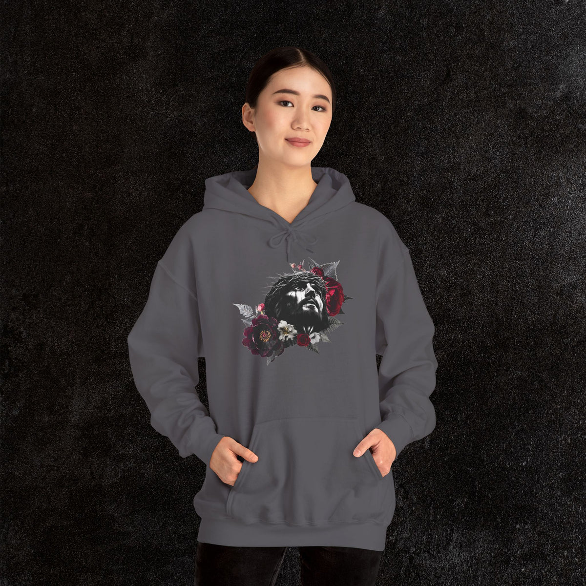 Crowned in Thorns Jesus Hoodie | Dark Floral Christian Sweatshirt