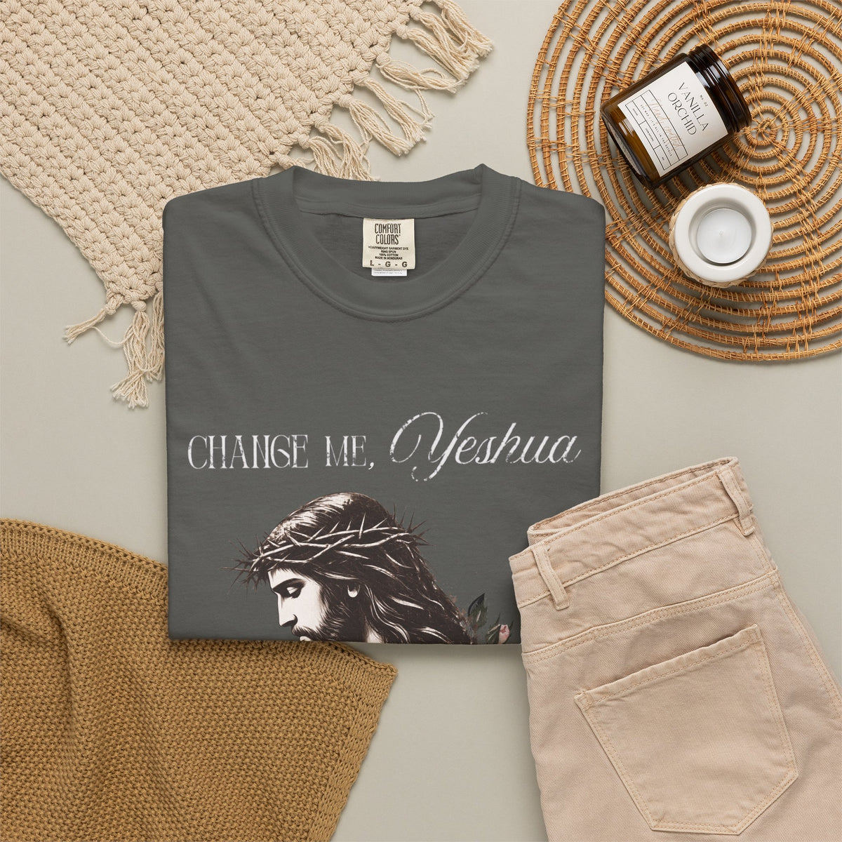 Change Me, Yeshua Comfort Colors Graphic Tee | Jesus Dark Floral