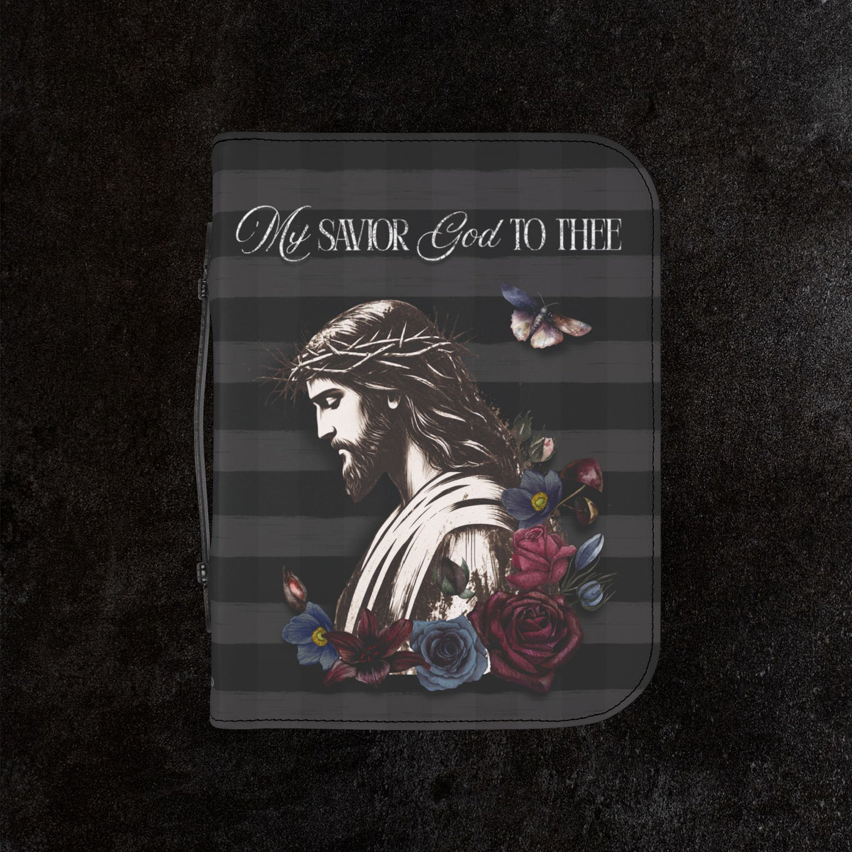 Zippered Yeshua Bible Cover — Floral Jesus Portrait & Cross Design