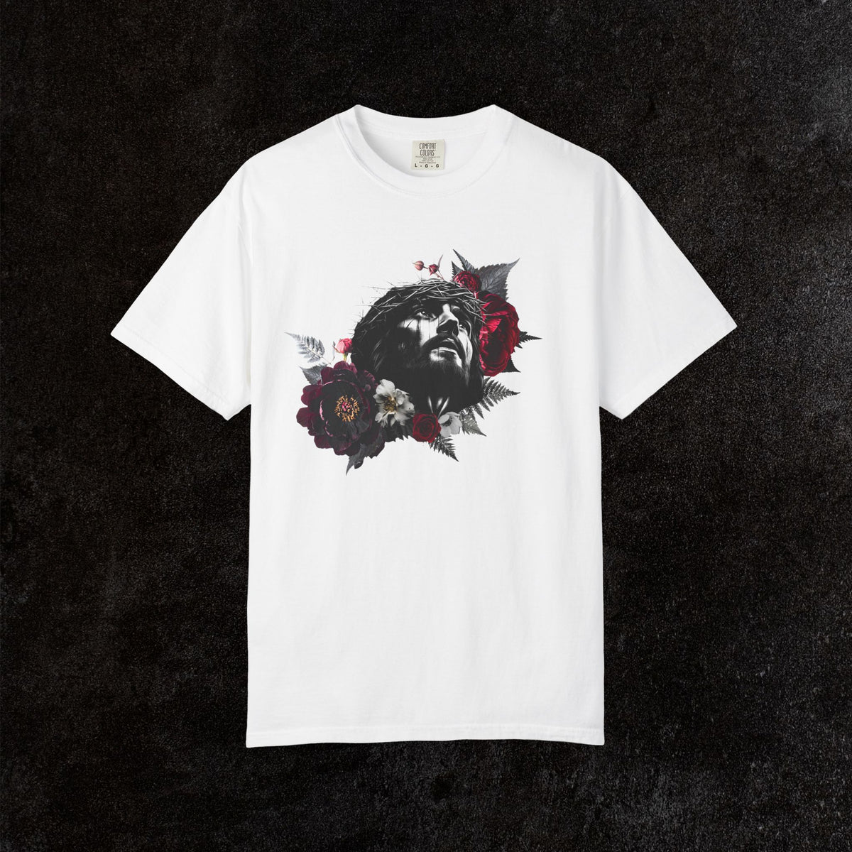 Crowned in Thorns Jesus Comfort Colors Graphic Tee | Dark Floral